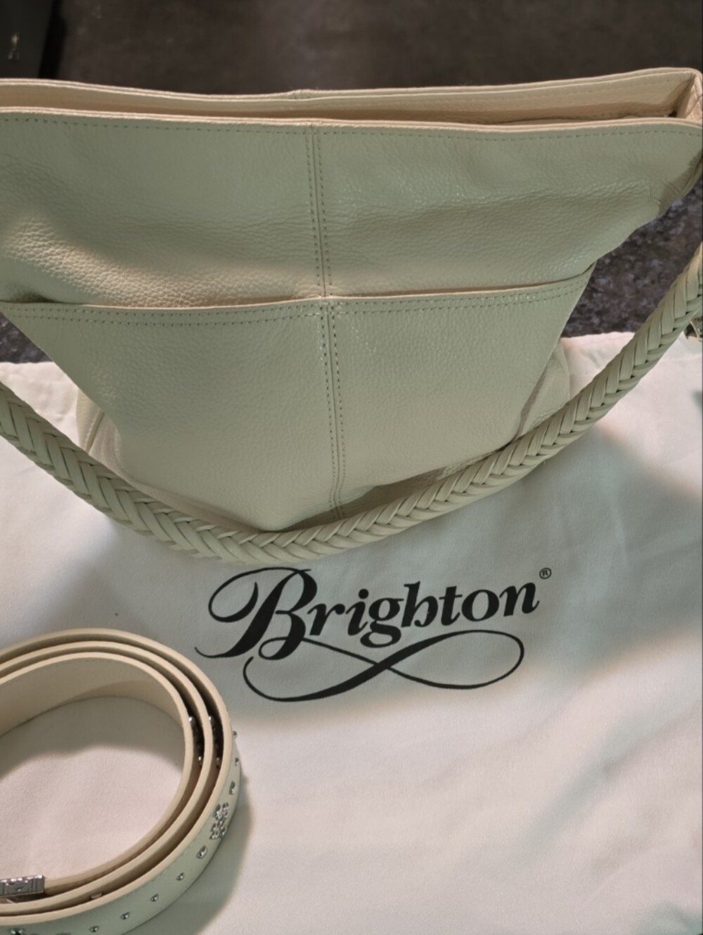 Brighton Pretty Tough Roxy White Leather Bag – With Extra Bling Strap